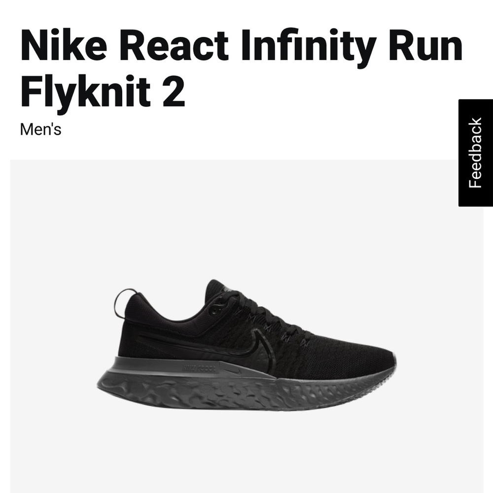 Nike React Infinity Run Flyknit 2  -  Black/Black-Black-Iron Grey  Men’s 6.5